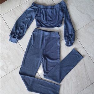 Fashion Nova Navy Ribbed Off-Shoulder Set